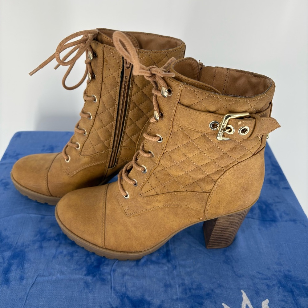 G by Guess Tan Lace-Up Ankle Boots. Size 9